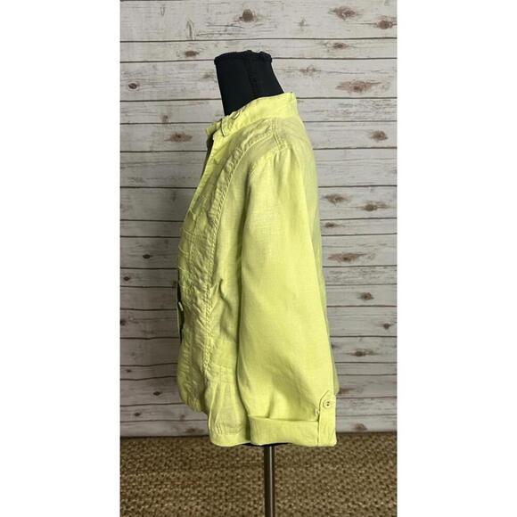 Chico's green linen mandarin collar long sleeve peplum jacket Size 0.5/Small/6 - Picture 7 of 10